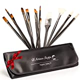 Professional Paint Brushes Art Supplies. Artist Paint Brushes for Oil, Acrylic Painting on Canvas, Watercolor, Gouache. 15pc Travel Bag Brush Holder Paint Brush Set with Large, Angled, Small Brushes